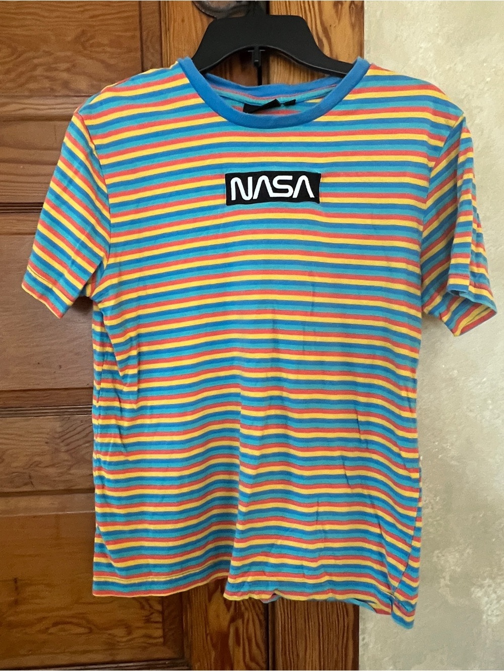 Hyper Space Rainbow Striped Nerdy NASA Future Space Science Retro T-Shirt Sz S
